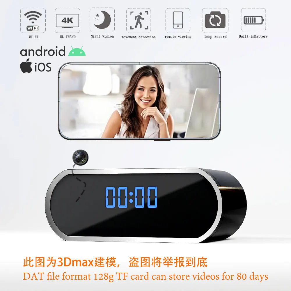 Mini Camera Clock 1080P &ndash; Wireless Wifi Control with Night Vision