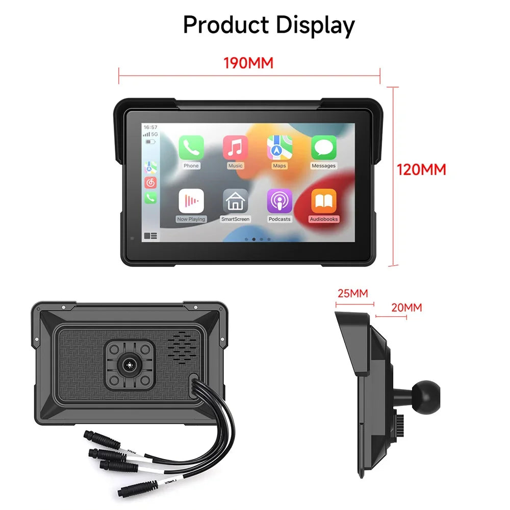 JIUYIN 7 Inch Motorcycle GPS &ndash; IP67 Waterproof Touch Screen with Wireless CarPlay and Android Auto