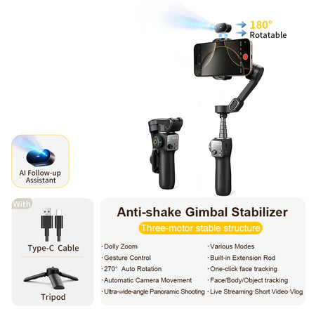 AOCHUAN Handheld Gimbal Stabilizer &ndash; Smooth Face Tracking for Perfect Selfies Black AI