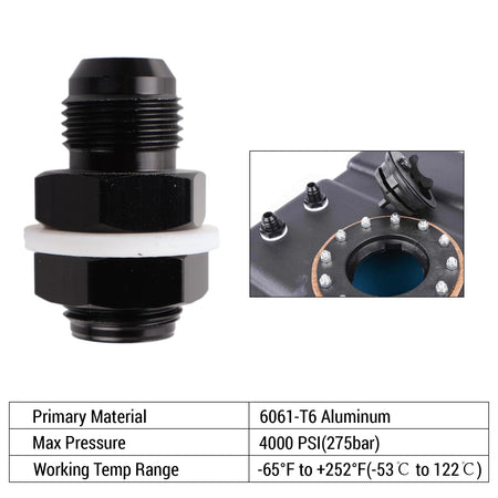 PIKBUK AN6 AN8 AN10 AN12 Fuel Cell Bulkhead Fitting Accessories Fuel Cell Bulkhead Adapter Fitting Black by InterCyprus Trading Ltd
