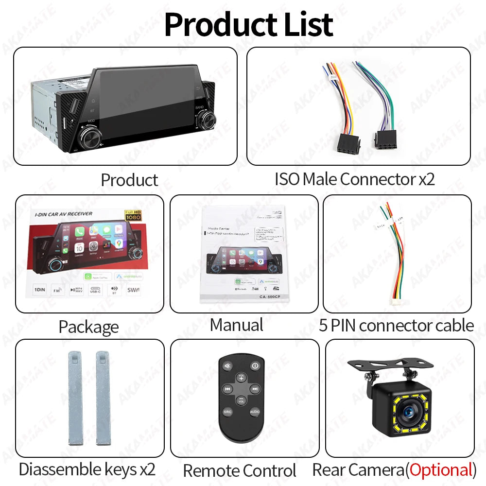 5 Inch MP5 Car Radio 1 Din - CarPlay Android Auto Mirror