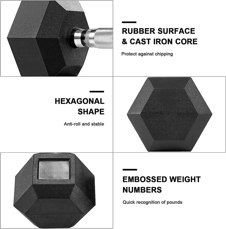 Hexagon hantelset 10 20 25 kilogram gummibelagd par