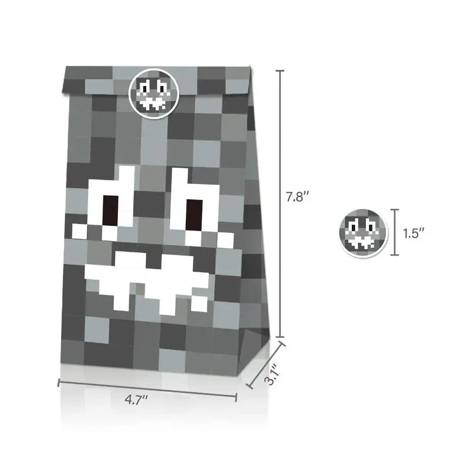 Game Pixel Mosaic Kraft Paper Candy Bags - 12/24/48pcs for Kids Parties grey / 24pcs / 22X12X8cm