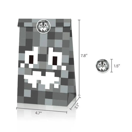 Game Pixel Mosaic Kraft Paper Candy Bags - 12/24/48pcs for Kids Parties grey / 24pcs / 22X12X8cm
