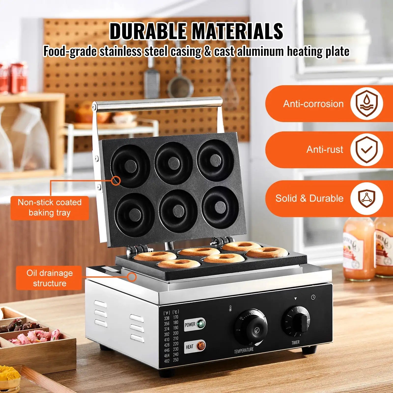 Six Twelve Hole Electric Donut Maker Nonstick Surface