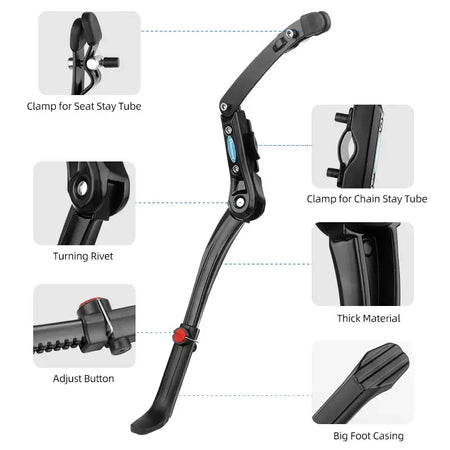 Deemount Dual Clamps Kickstand &ndash; Strong Support for 24-29 Inch Bicycles