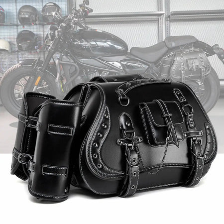 2Pcs Universal Motorcycle Retro Tool Bag PU Leather Saddlebag Motorcycle Saddlebag Side Bag Punk Style Moto Bag Multifunctional by InterCyprus Trading Ltd