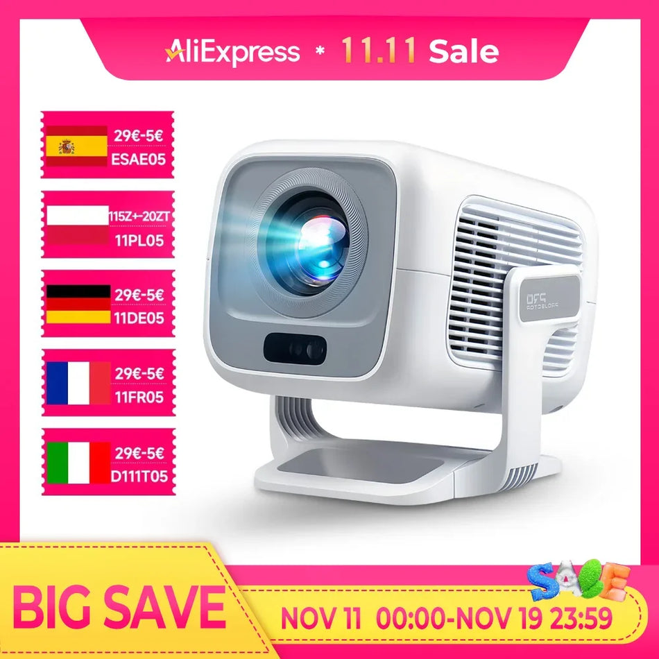 Proiector Portabil LynCast Native 1080P cu Autofocus Android 11, BT5.4