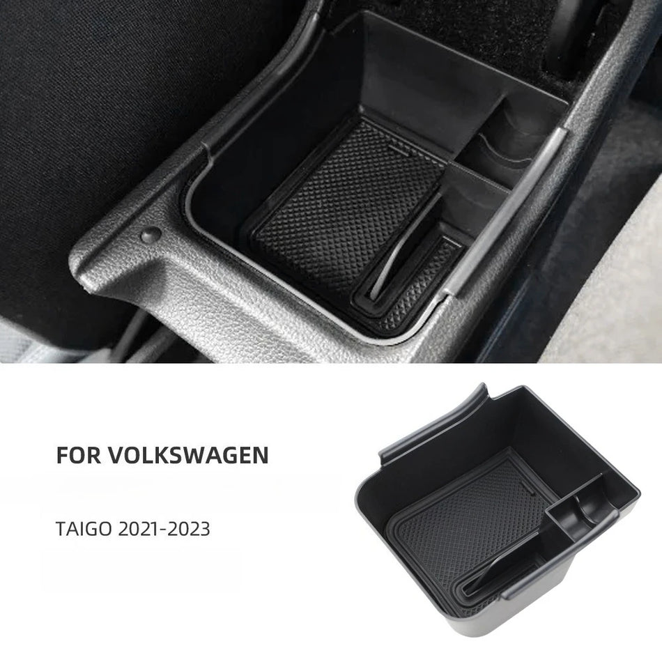 VW Taigo Armrest Storage Box, Premium ABS Plastic With Anti-Scratch Mat