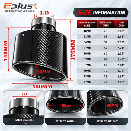Glossy Oval Carbon Fiber Universal Car Exhaust Muffler Tip Exhaust Pipe Nozzle Decoration Stainless Silver&Black Left and Right by InterCyprus Trading Ltd