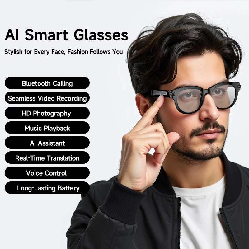 AI chytré brýle s 1080P kamerou a Bluetooth ovládáním hudby