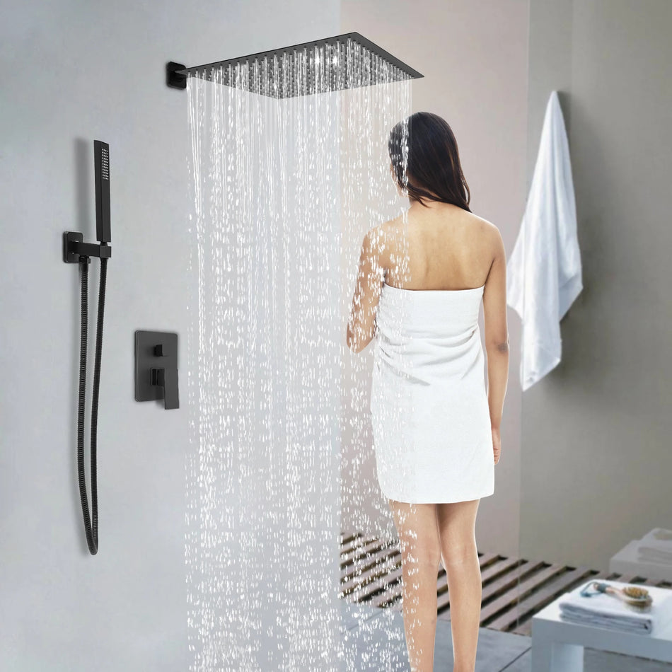 Duvara Monte Edilen Gömülü Duş Seti Gümüş Siyah