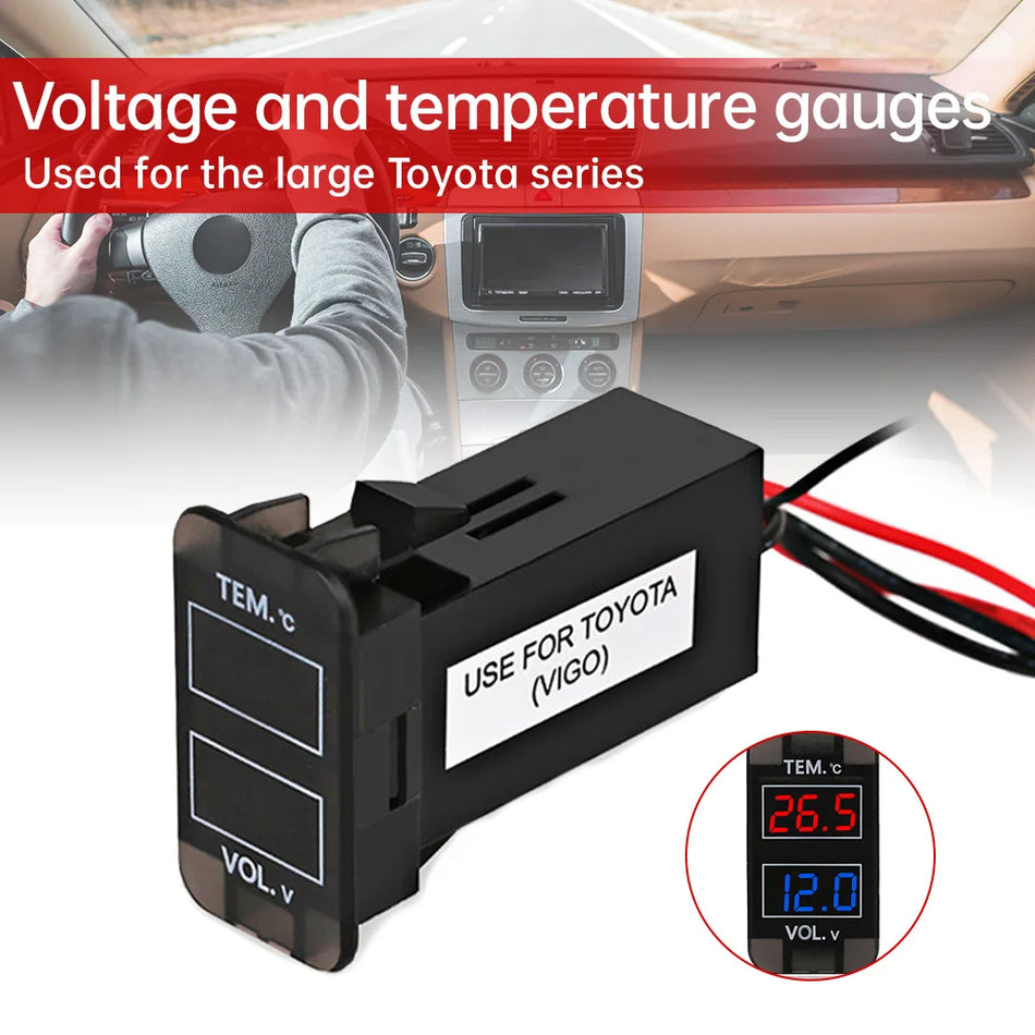 12V/24V Arabalar için Çift Ekran Voltmetre ve Termometre Göstergesi, LED Dijital