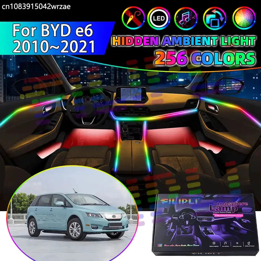 For BYD e6 2010~2021 2011 2012 2013 MK1 1th RGB Car Interior Ambient Lights Strips Breathing Lighting Kit App Control LED strips by InterCyprus Trading Ltd