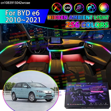For BYD e6 2010~2021 2011 2012 2013 MK1 1th RGB Car Interior Ambient Lights Strips Breathing Lighting Kit App Control LED strips by InterCyprus Trading Ltd