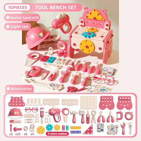 Children's Electric Tool Set &ndash; Realistic Drill Action 92p pink with drill