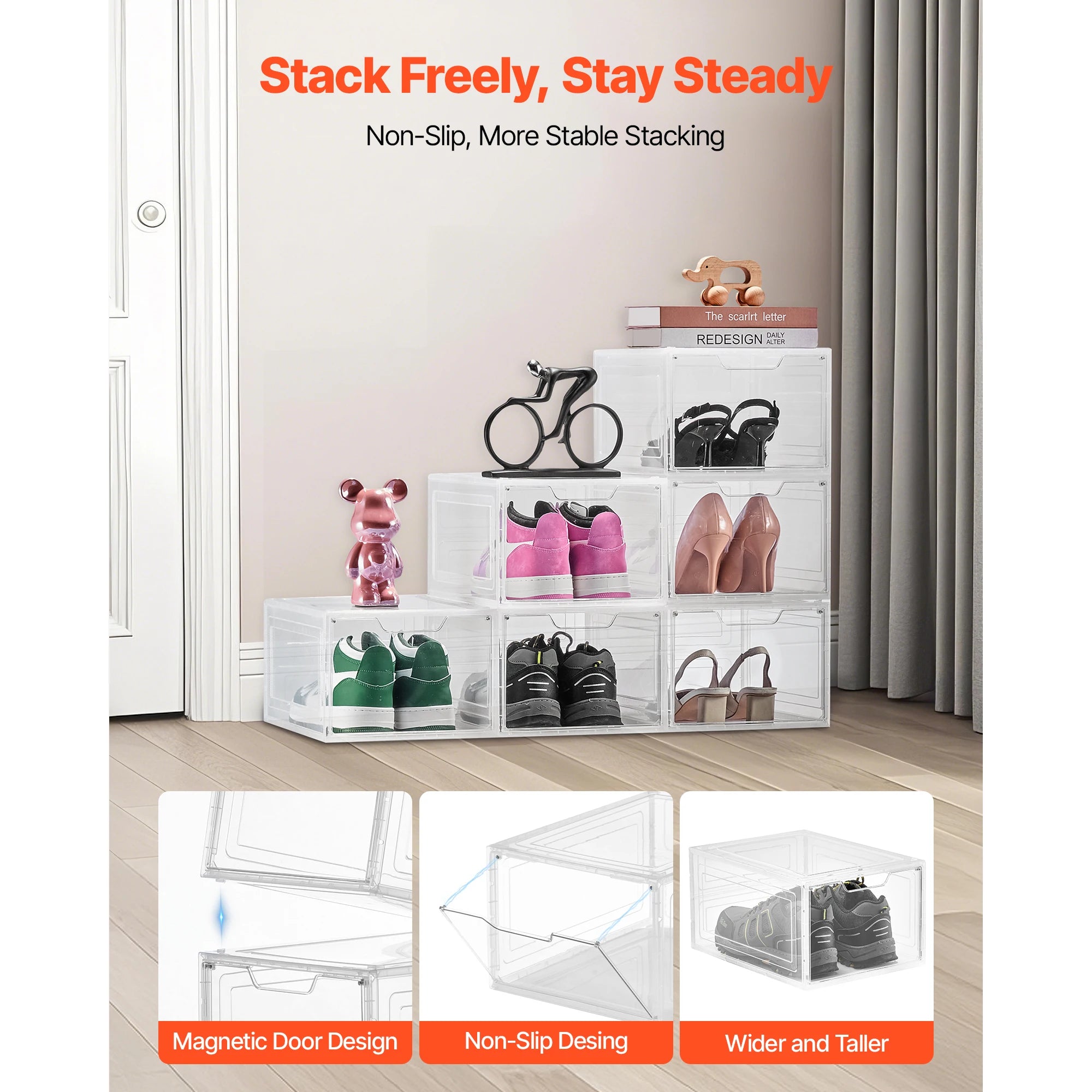 SucceBuy Clear Stackable Shoe Boxes &ndash; Magnetic Door