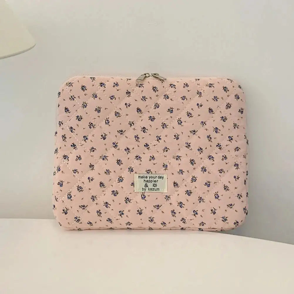 Flower Printed Quilted Laptop Sleeve For 11 To 15 Inches pink / 15 inch