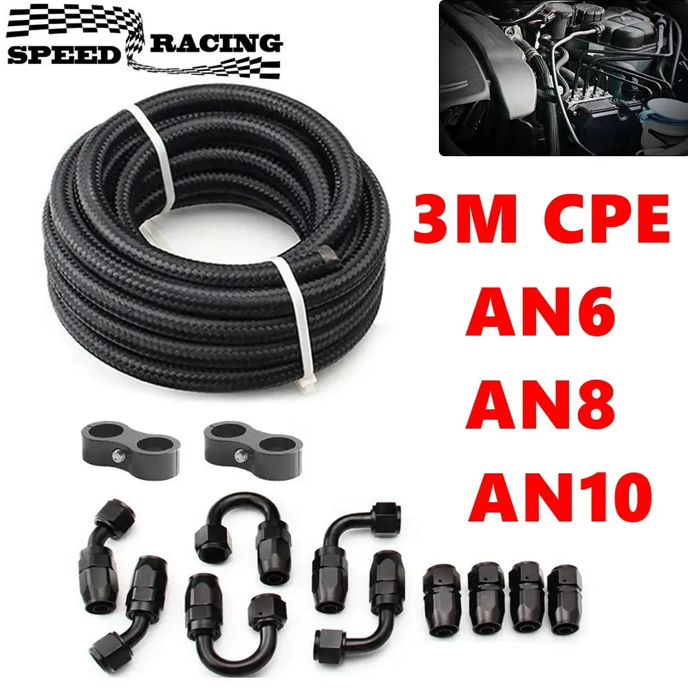 3M AN6/AN8/AN10 CPE Oil Fuel Fittings Hose End 0+45+90+180 Degree Oil Adaptor Kit AN6 Braided Oil Fuel Hose Line With Clamps by InterCyprus Trading Ltd