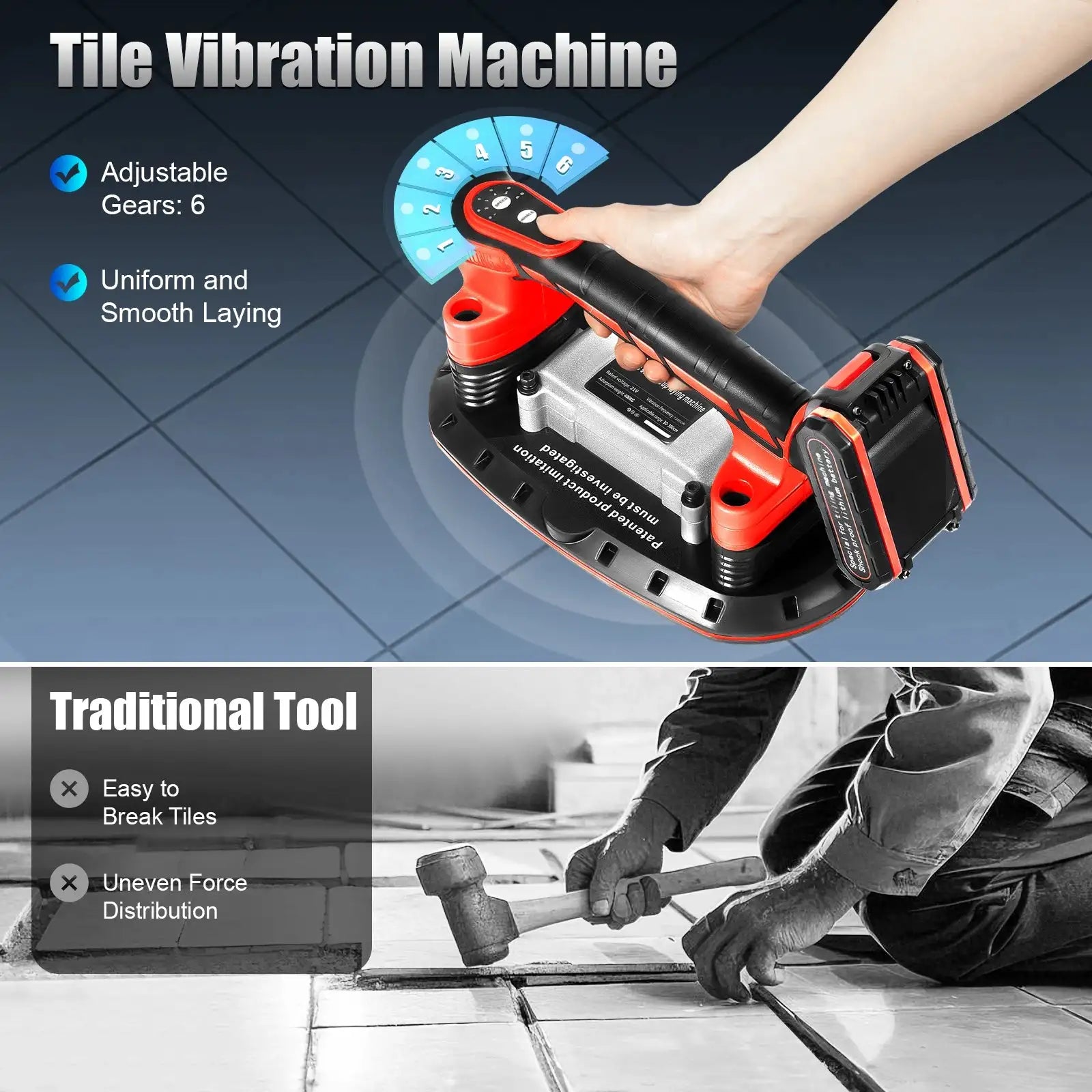 Tile Vibration Tool With Vacuum Cup 21V &ndash; Durable Design