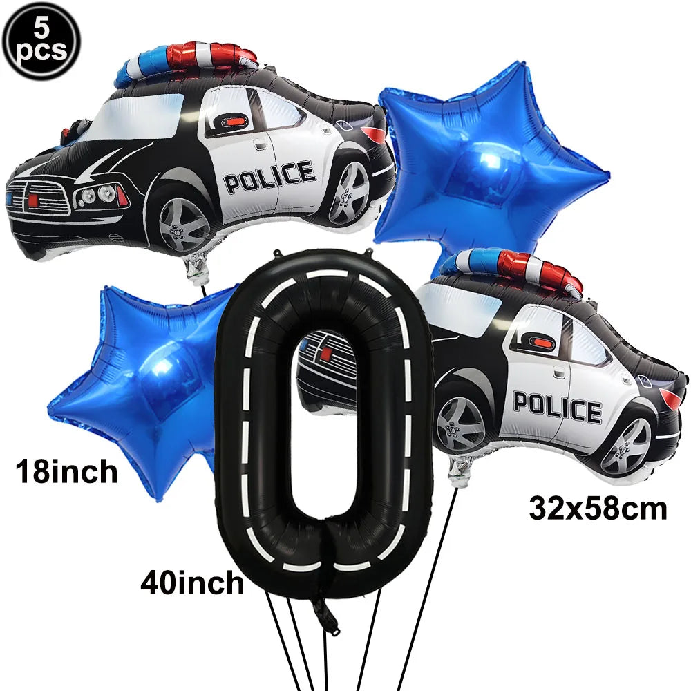 Police Themed 40-Inch Balloon Set - 5PCS Black and White Decorations Fluorescence Yellow / Other