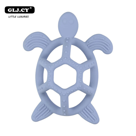 Food Grade Silicone Cartoon Animal Teether - Turtle Design baby blue