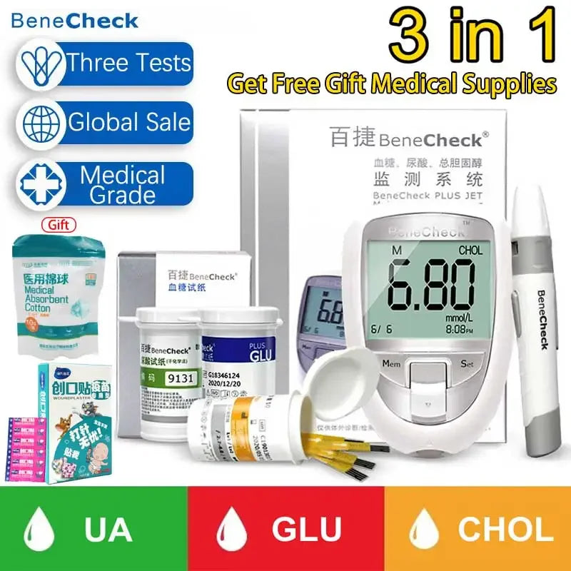 Benecheck 3in1 Glucose Uric Acid Meter &ndash; Accurate Home Use