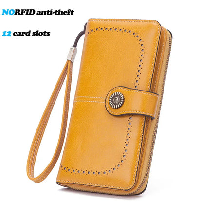 YIYUEQIANLI RFID Anti-theft Leather Clutch Wallet for Women Yellow-2