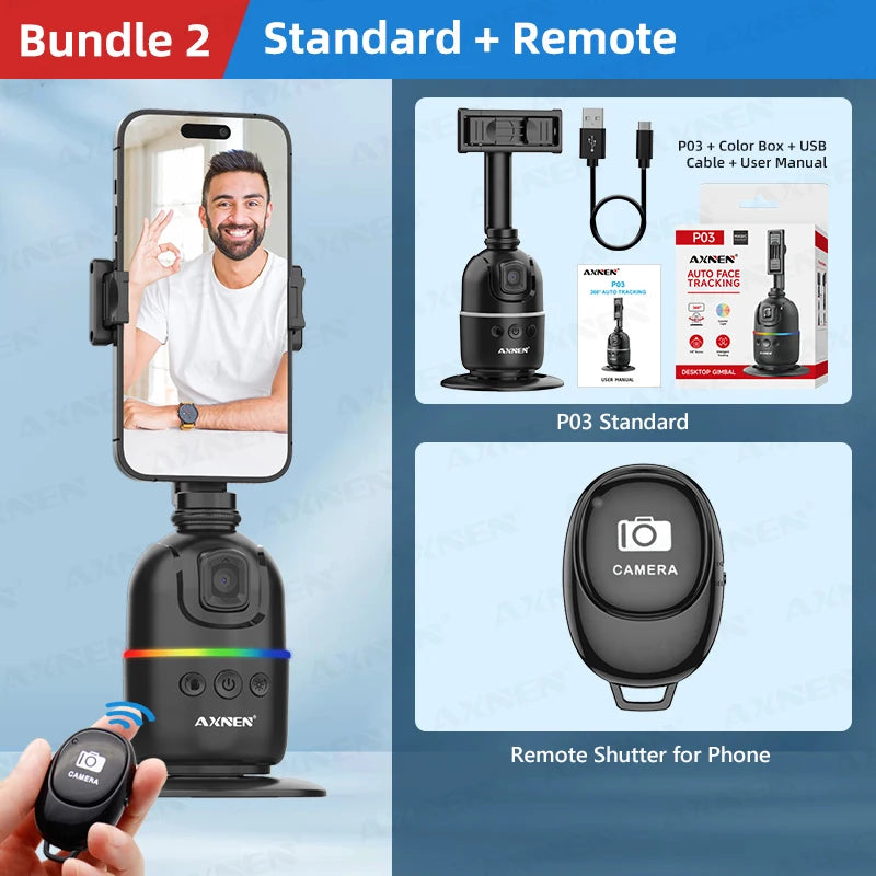 Smart Auto Face Tracking AI Gimbal for Smartphone &amp; Action Camera | 360&deg; Rotation Vlog Kit P03 Tracking Gimbal