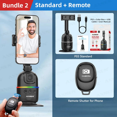 Smart Auto Face Tracking AI Gimbal for Smartphone &amp; Action Camera | 360&deg; Rotation Vlog Kit P03 Tracking Gimbal