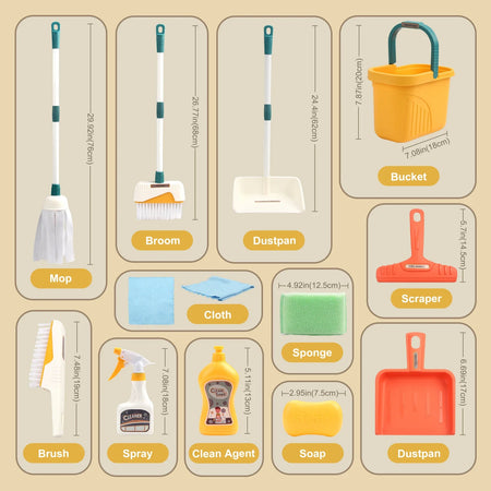 Coolplay 12 Piece Kids Housework Supplies Kit &ndash; Fun and Educational Cleaning Play Set