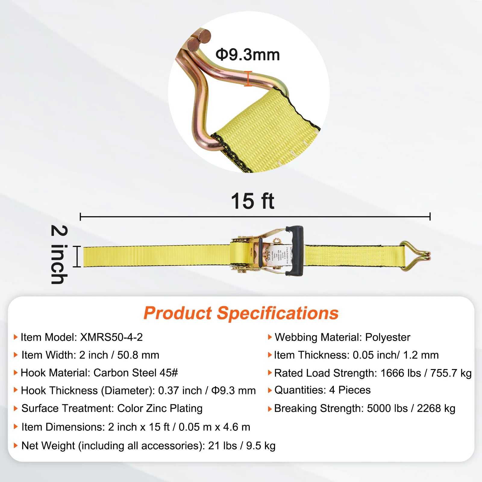 SucceBuy 4Pcs Ratchet Strap Set - Heavy Duty Tie Downs 2 x 15inch / United States