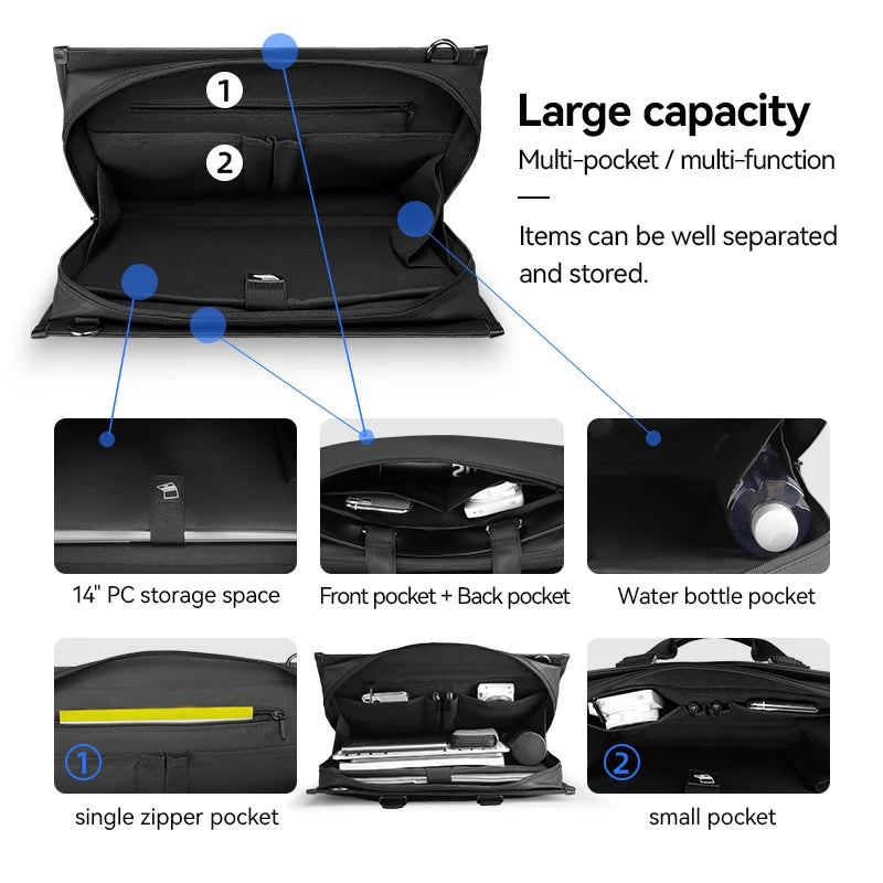 PU Leather Office Laptop Briefcase With Oxford Lining, Unisex Professional Bag, Secure Zipper