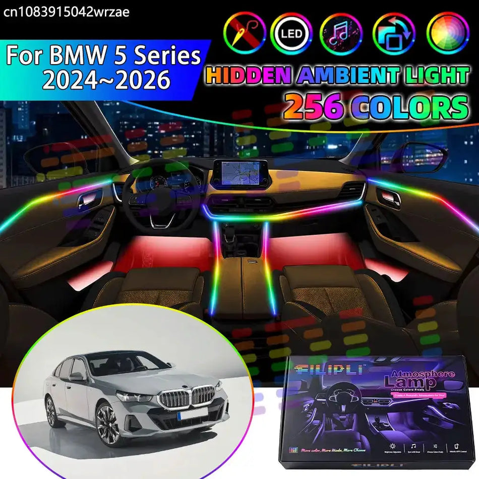 For BMW 5 Series 2024~2026 MK8 G60 G61 G68 RGB Car Interior Ambient Lights Strips Breathing Lighting Kit App Control LED strips by InterCyprus Trading Ltd