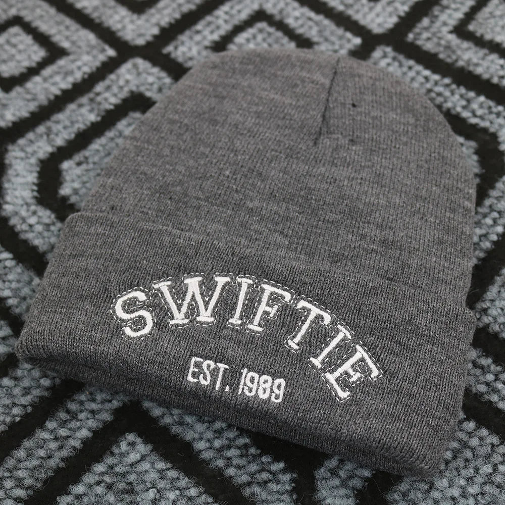 SWIFTIE 1989 Embroidered Unisex Beanie - Windproof Acrylic Knit Hat GRAY