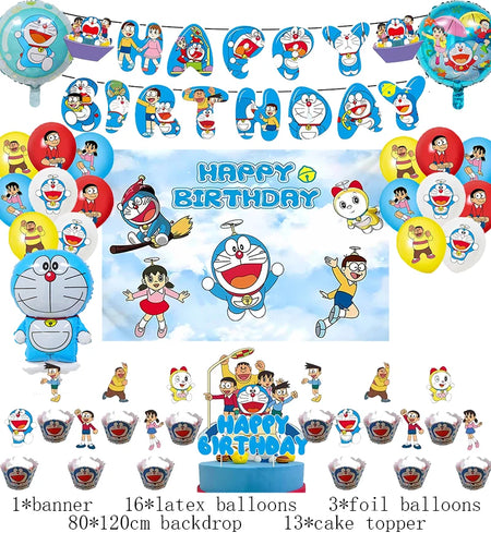 Doraemon Birthday Party Decoration Set with Banner, Cake Topper &amp; Balloons 1set A / Other / CHINA