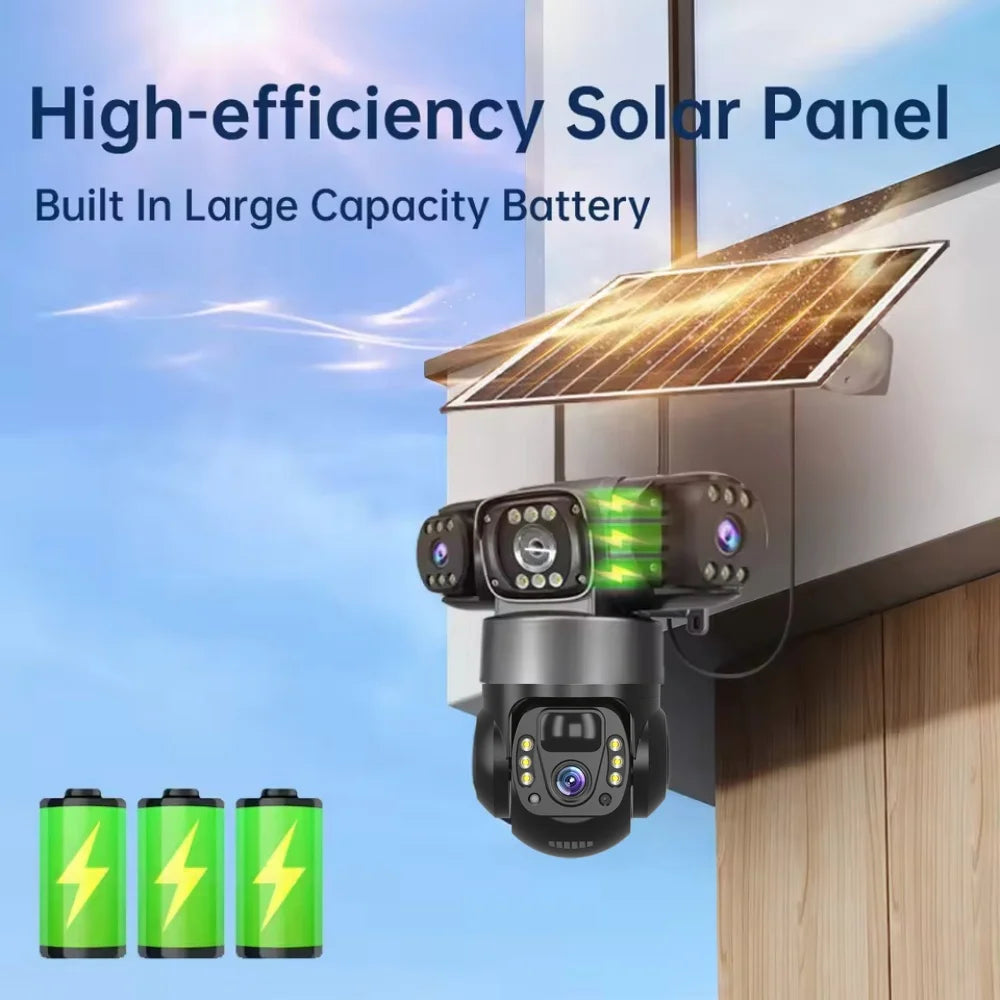 V380 Pro WIFI IP Solar Camera Outdoor 15MP Triple Lens Triple Screen Security Video Monitor Night Vision Waterproof CCTV Camera