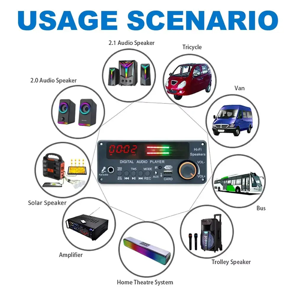 KEBIDUMEI 200W Amplifier Bluetooth 5.3 MP3 WMA Decoder Board 12V 100W Handsfree Car Audio 6.5MM Mic USB TF FM DIY Music Player by InterCyprus Trading Ltd