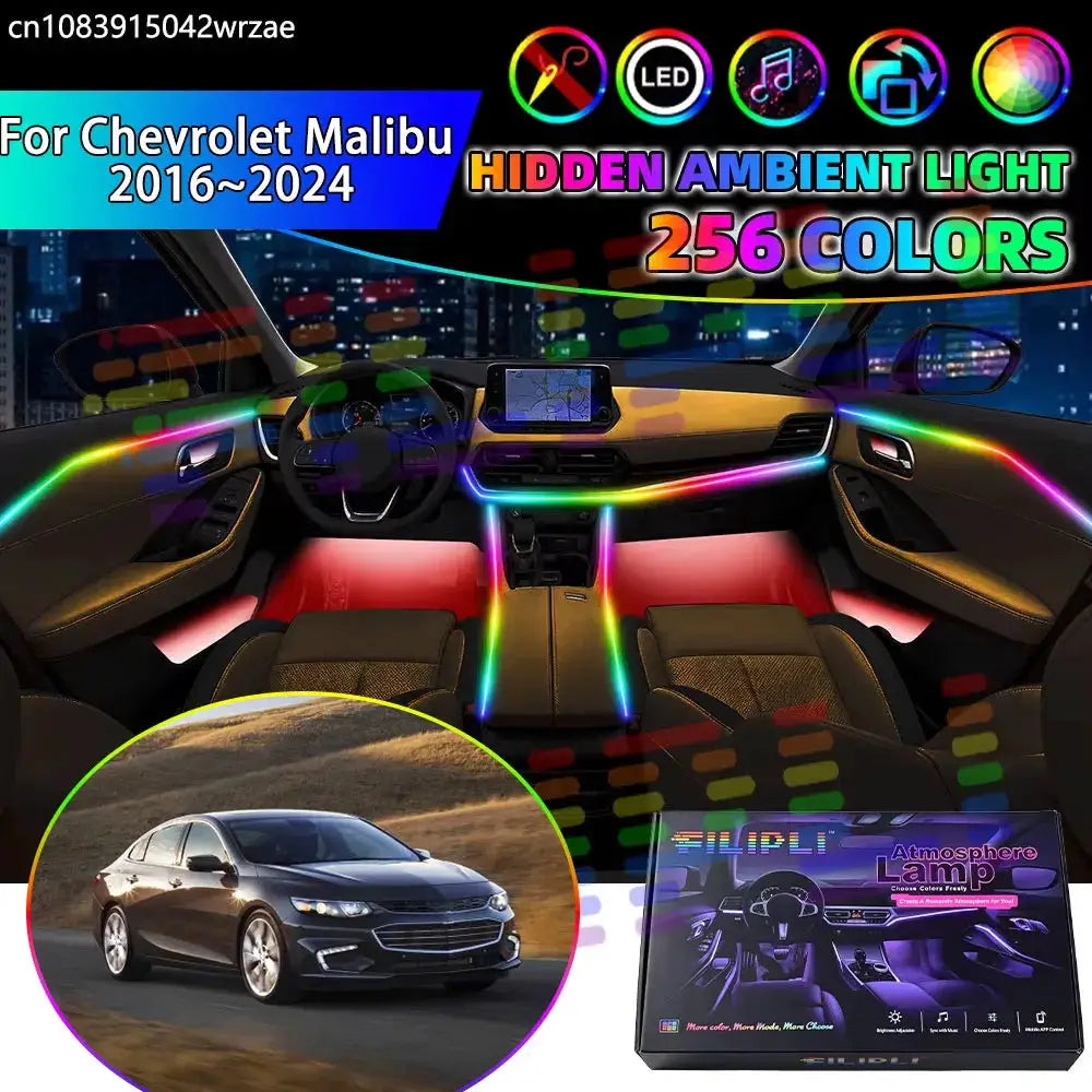 For Chevrolet Malibu 2016~2024 MK9 9th 2017 RGB Car Interior Ambient Lights Strips Breathing Lighting Kit App Control LED strips by InterCyprus Trading Ltd