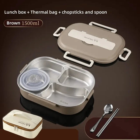304 Stainless Steel Insulated Lunch Box &ndash; Microwave Safe 1500ml Brown
