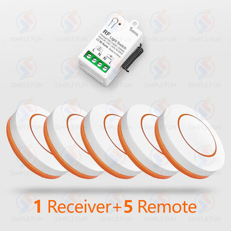 433Mhz Wireless Smart Light Switch - Mini RF Relay Receiver for Remote Control 1 Receiver 5 Remote
