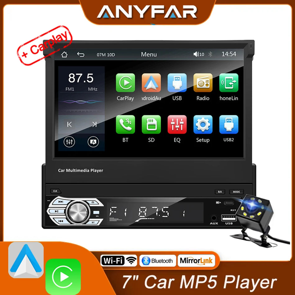 Universele Uittrekbare Auto Stereo Met CarPlay Android Auto 7Inch 1Din MP5 Speler