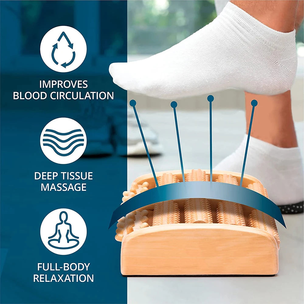 Wooden Foot Massage Roller Plantar Stimulator - Pain Relief