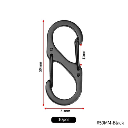 10pcs Mini S-Type Stainless Steel Locking Carabiners for Outdoor and Camping 50MM-Black(10pcs)