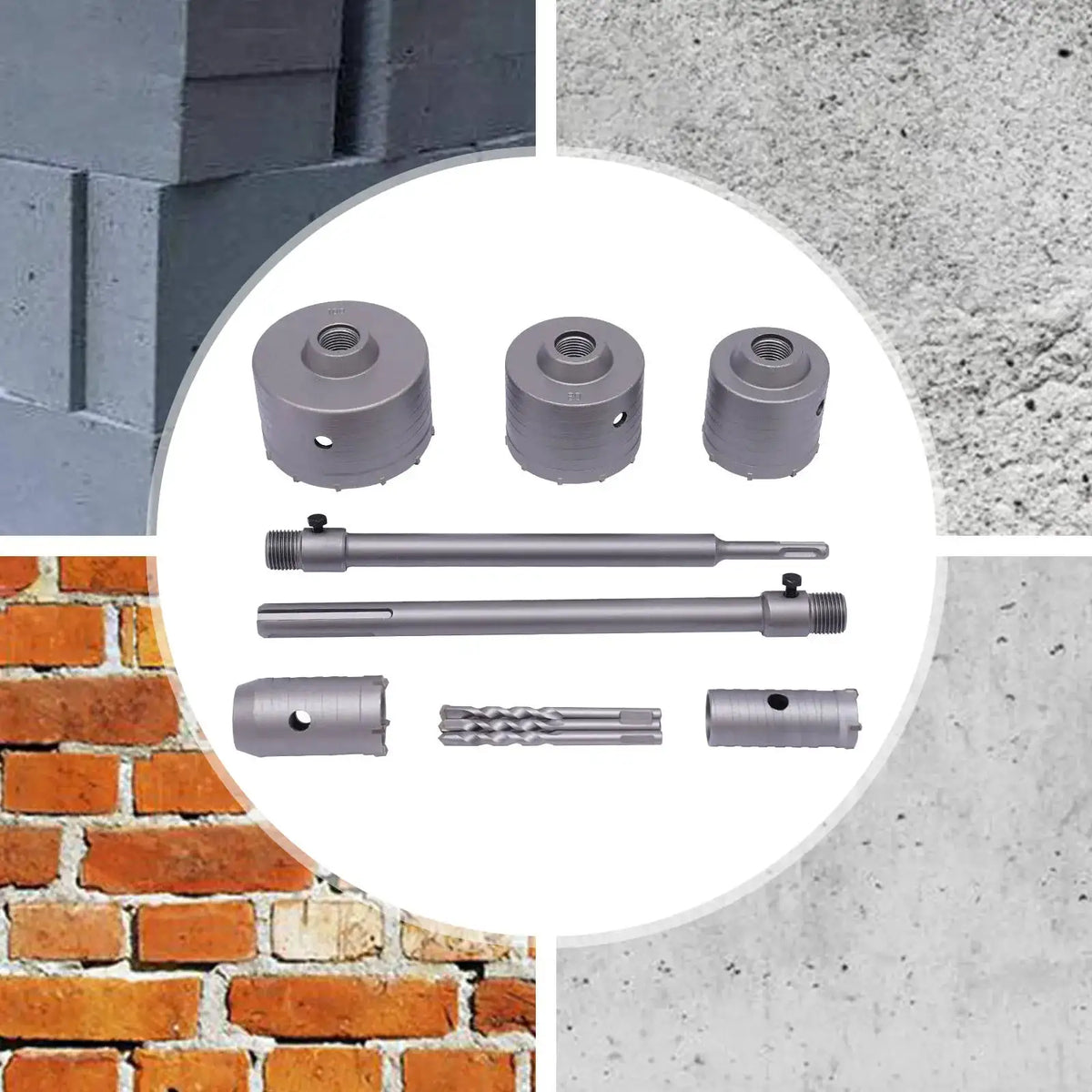 9PC Hole Saw Kit SDS Plus Arbor Shaft &ndash; Includes Pilot Bits