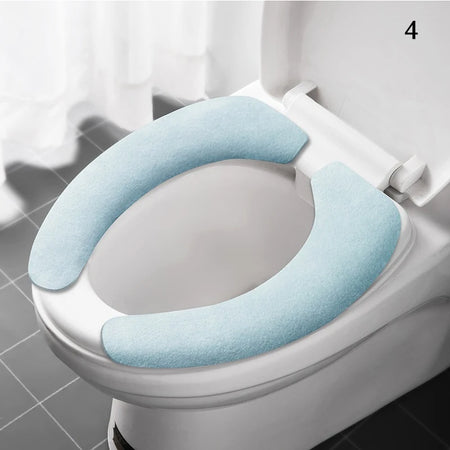 2Pc Set Reusable Toilet Seat Cover &ndash; Warm Flannel Pad Blue