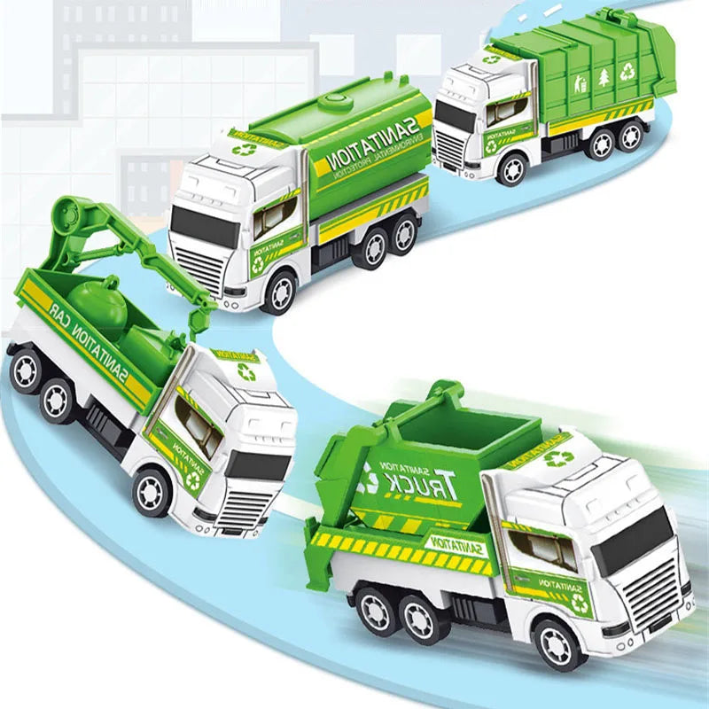 4Pcs Mini Pull Back Sanitation Vehicle Set for Kids