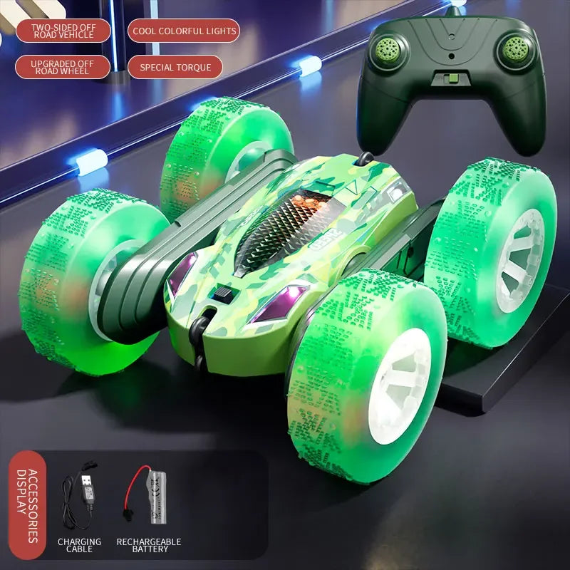 RC Stunt Car &ndash; Double Sided Flip And 360 Rotation Off Road Green