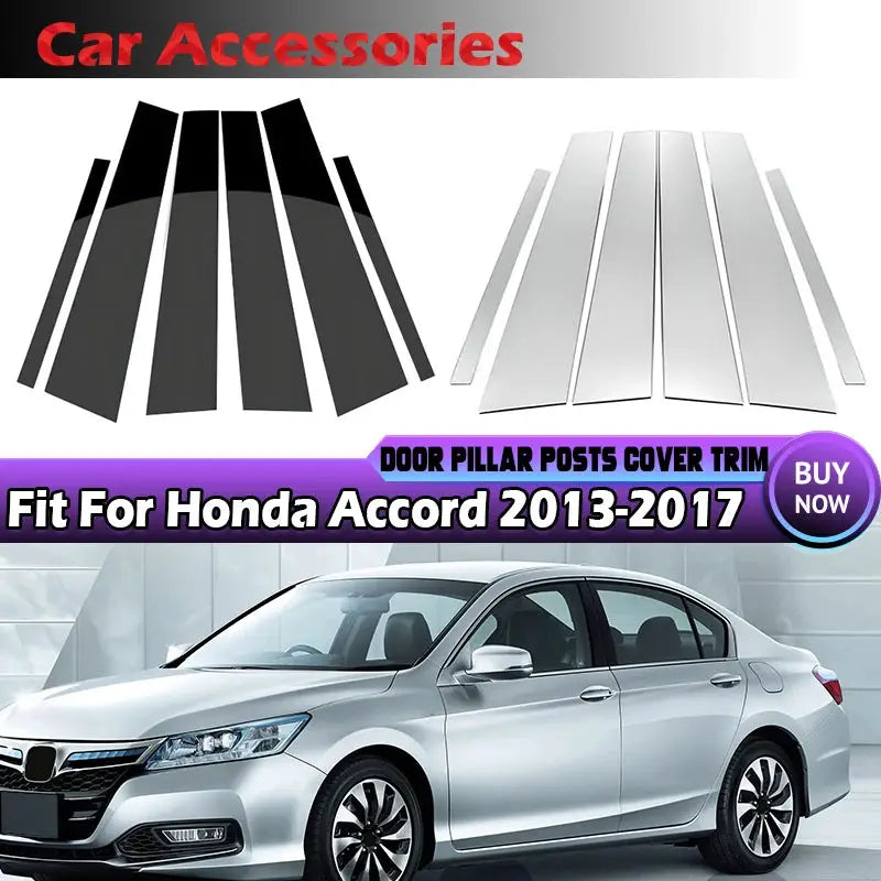 Chrome ABS Door Pillar Post Trim Covers for Honda Accord 2013-2017 by InterCyprus Trading Ltd
