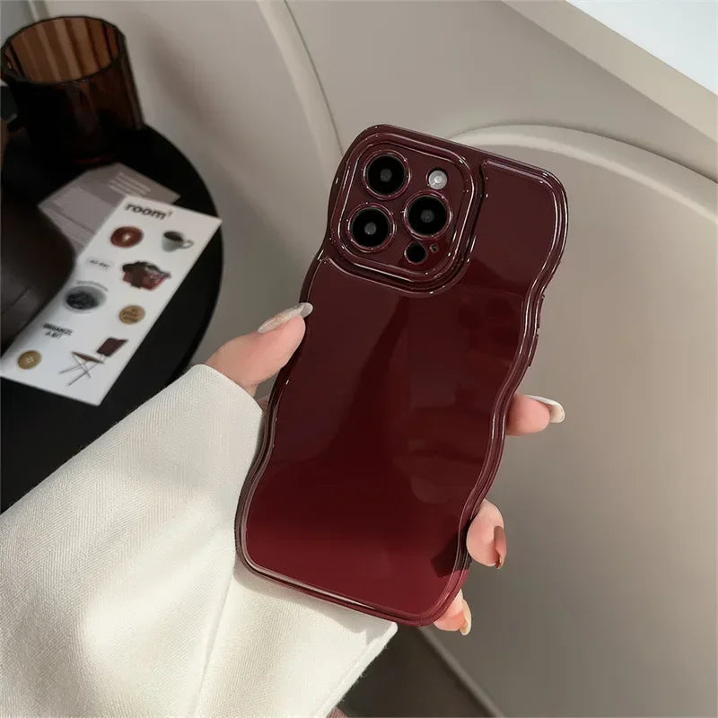 Korean Air Cushion Wave Gorgeous Wine Red iPhone Case - Shockproof &amp; Soft Cover for iPhone 11-16